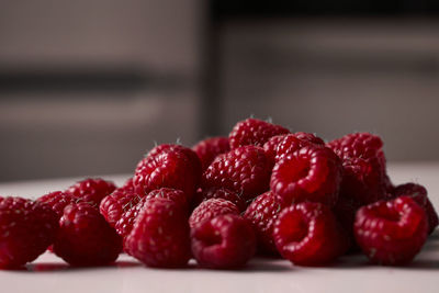Close-up of strawberries in plate on table