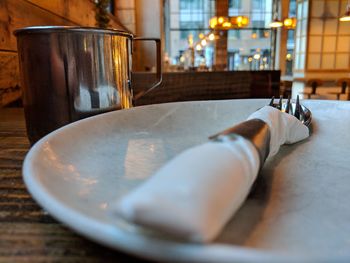 Close-up of tea cup on table