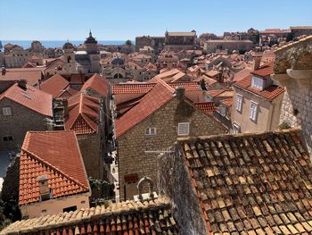 High angle view of buildings in city