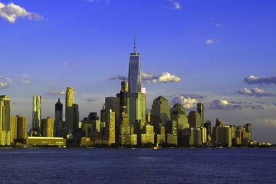 City skyline at dusk