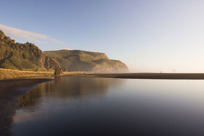 Scenic view of lake against clear sky