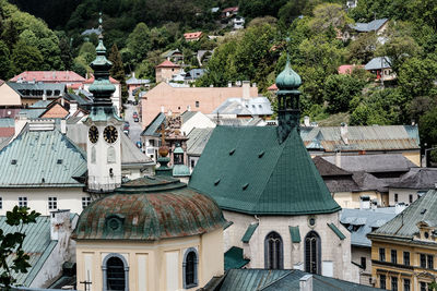 High angle view of buildings in city