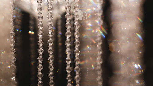 Close-up of necklace hanging against illuminated lights