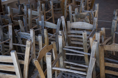 High angle view of empty chairs