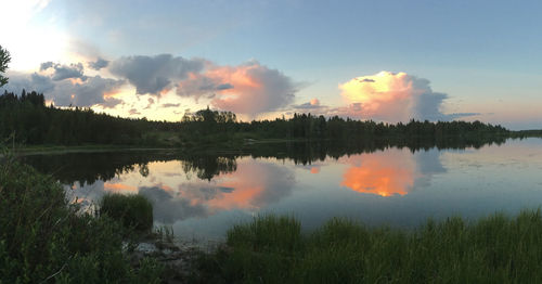 Scenic view of lake against sky during sunset