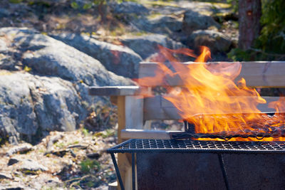 Autumn leaves on barbecue grill
