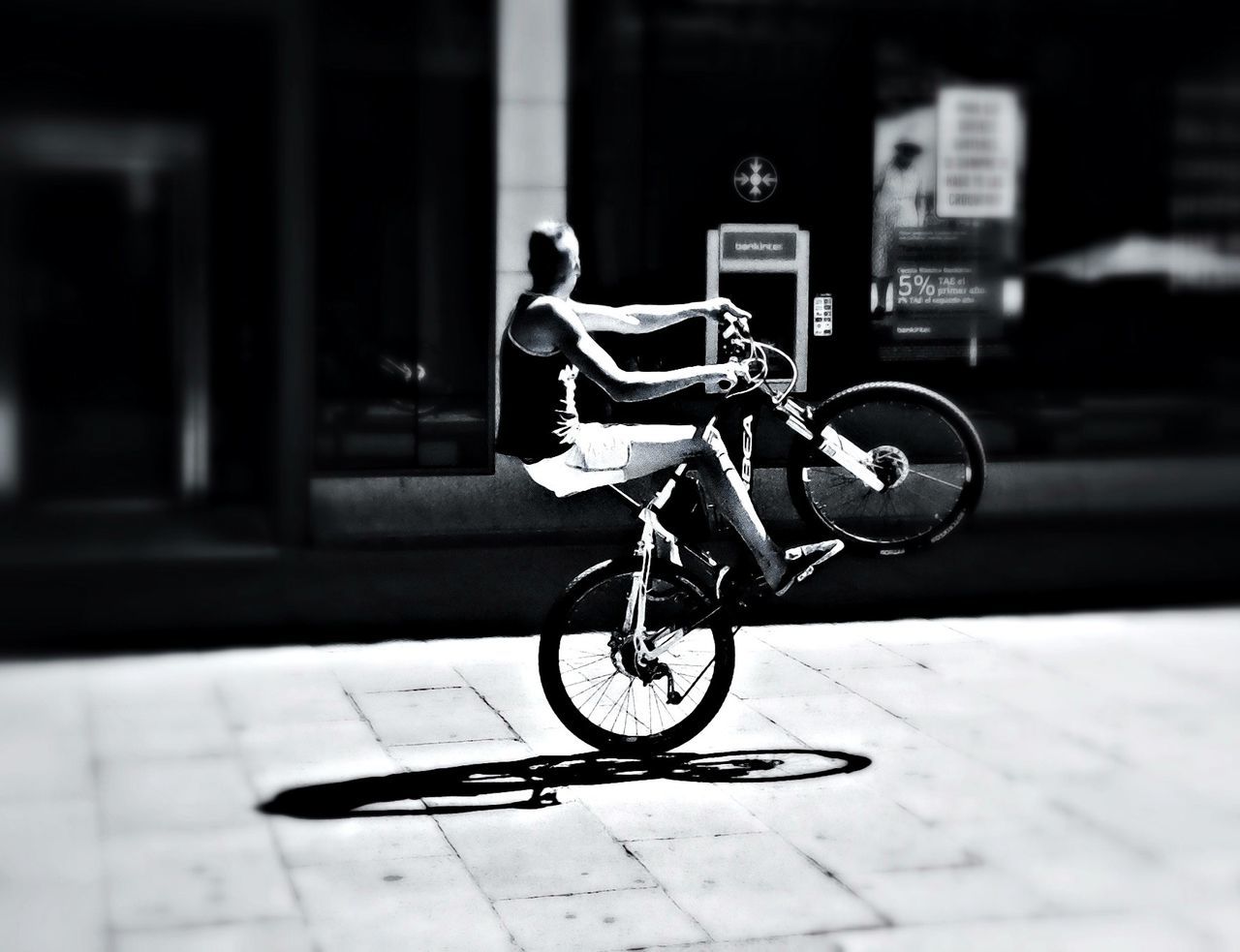 bicycle, transportation, mode of transport, land vehicle, riding, street, full length, cycling, side view, road, motion, on the move, men, lifestyles, stationary, blurred motion, leisure activity, skateboard