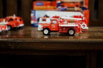 Close-up of toy car on table