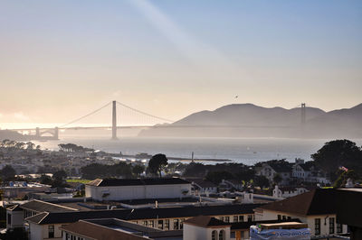 View of suspension bridge over sea