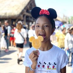 Portrait of woman holding ice cream