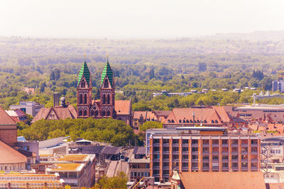 High angle view of buildings in city