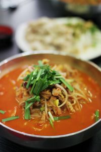 Close-up of soup served in bowl