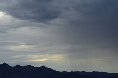 Low angle view of silhouette mountain against dramatic sky