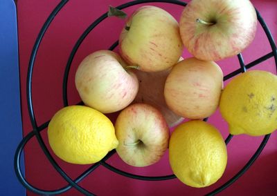 High angle view of apples on table