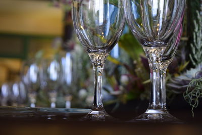 Close-up of wine in glass on table