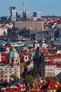 High angle view of prague townscape