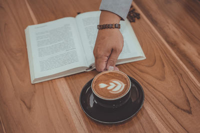 High angle view of coffee on table
