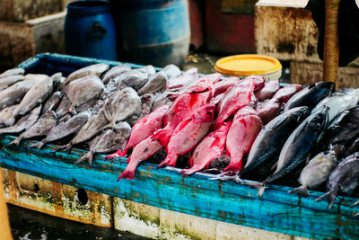Fish for sale at market stall