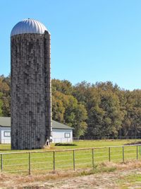 Built structure on field against clear sky