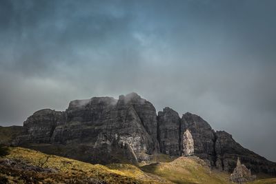 Rock formations on landscape against sky