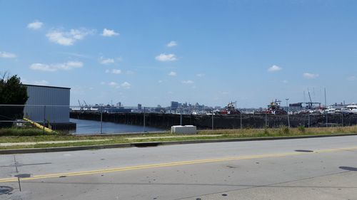 View of built structures against blue sky