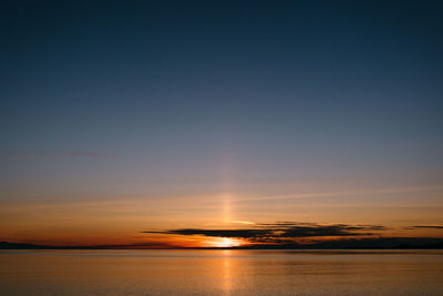 Scenic view of sea against romantic sky at sunset