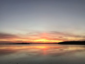 Scenic view of sea against romantic sky at sunset