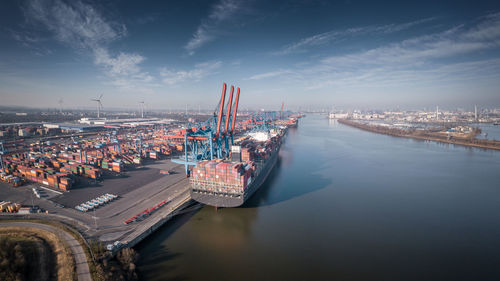 Aerial photograph of a terminal for containers in the port of hamburg