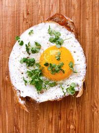 High angle view of breakfast served in plate