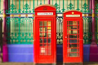 Close-up of telephone booth