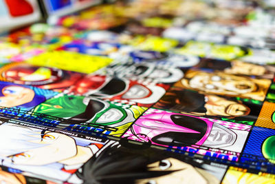 Close-up of buttons on table