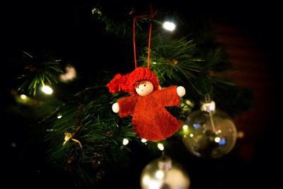 Low angle view of christmas tree at night