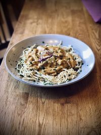 High angle view of food in bowl on table