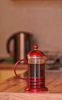 Close-up of red wine on table