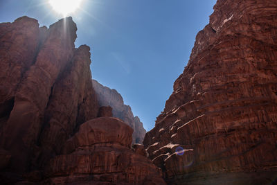 Low angle view of rock formations