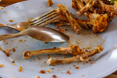 High angle view of bread in plate on table