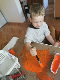 High angle view of boy looking up