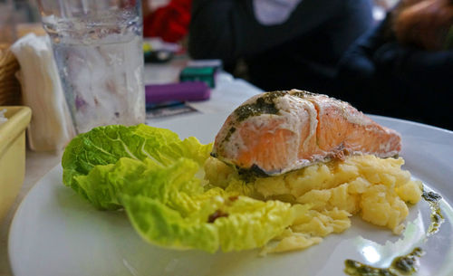 Close-up of breakfast served on table
