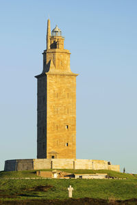 Tower of hercules against clear blue sky