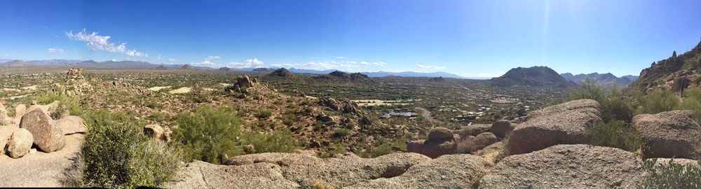 Panoramic view of landscape against blue sky