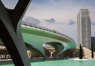 View of bridge and buildings against sky