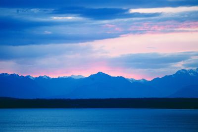 Scenic view of mountains at sunset