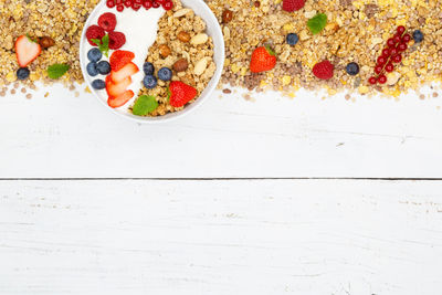 High angle view of breakfast on table