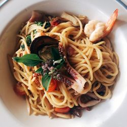 High angle view of meal served in plate