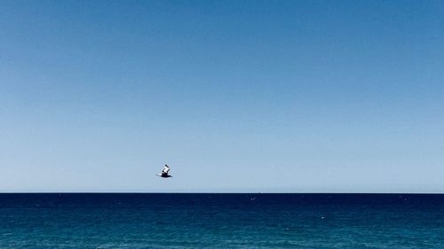 Scenic view of sea against clear blue sky