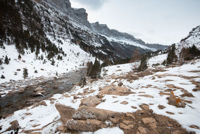 Scenic view of snow covered mountain against sky