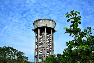 Low angle view of water tower against sky