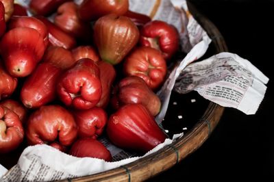 High angle view of tomatoes in basket