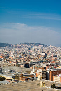 High angle shot of townscape against sky