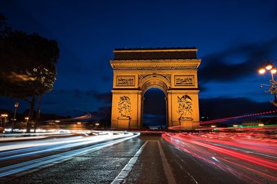 Light trails on road at night